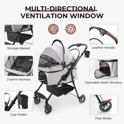 Foldable Pet Stroller For Small Dogs & Cats