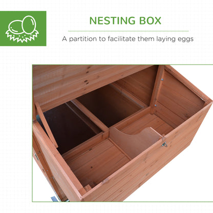 96.5" Chicken Coop Wooden Hen House Poultry Cage Pen Portable with Wheels and Nesting Box, Chicken Cage for Backyard Outdoor, Natural