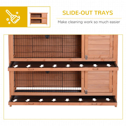 2-Story Large Rabbit Hutch Bunny Cage Wooden Pet House Small Animal Habitat With Lockable Doors, No Leak Tray And Waterproof Roof For Rabbits, Chickens, Ducks, Outdoor Indoor Natural