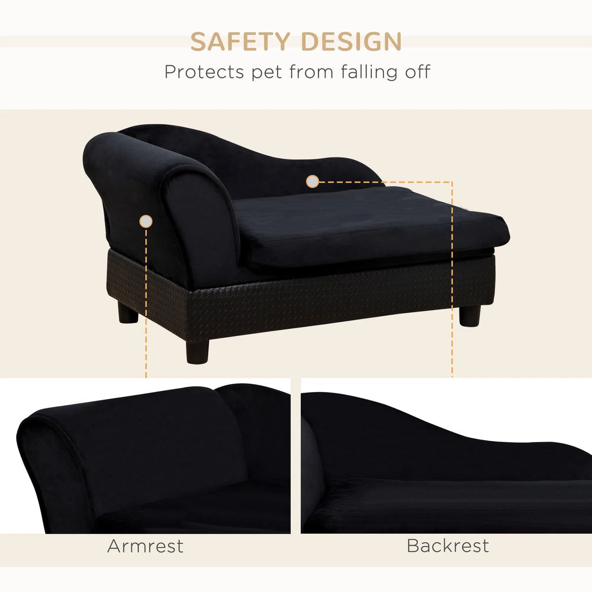 Luxury Dog Bed For Small Dogs, Hidden Storage, 3 In Foam Cushion, Modern Pet Sofa, Black
