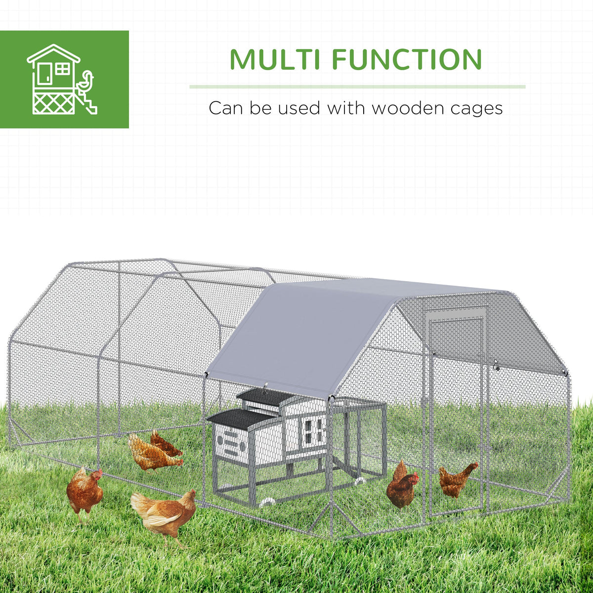 9.2 x 18.7 x 6.4 Large Chicken Coop Metal Chicken Run with Waterproof and Anti-UV Cover, Flat Shaped Walk in Fence Cage Hen House for Outdoor and Yard Farm Use, 1" Tube Diameter