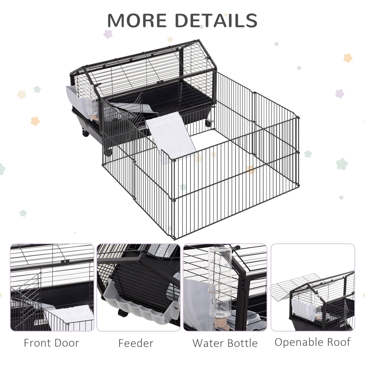 Rolling Metal Rabbit, Guinea Pig, or Small Animal Hutch Cage with Main House and Run