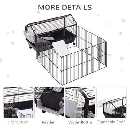 Rolling Metal Rabbit, Guinea Pig, or Small Animal Hutch Cage with Main House and Run