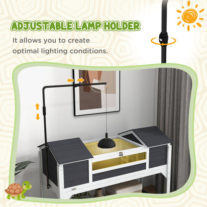 Tortoise Enclosure Tortoise House with Adjustable Lamp Holder Storage Shelf, Dual Main Houses, Openable Lid, Gray