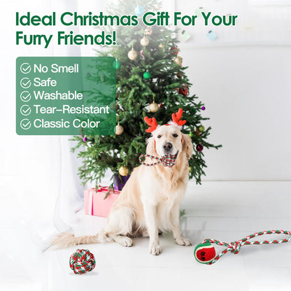 Set Of 5Pcs Christmas Dog Rope Chew Toys Dog Interactive Toys Set For Puppy Small Medium Aggressive Chewers Dogs Training Teething Playing