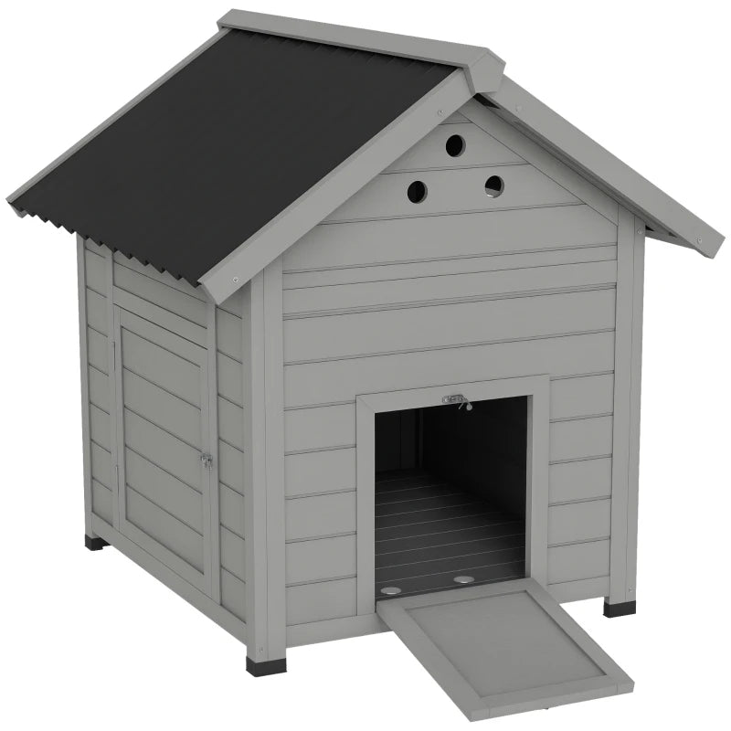 Duck Coop, Wooden Duck House With Openable Roof & Double Doors, Light Gray
