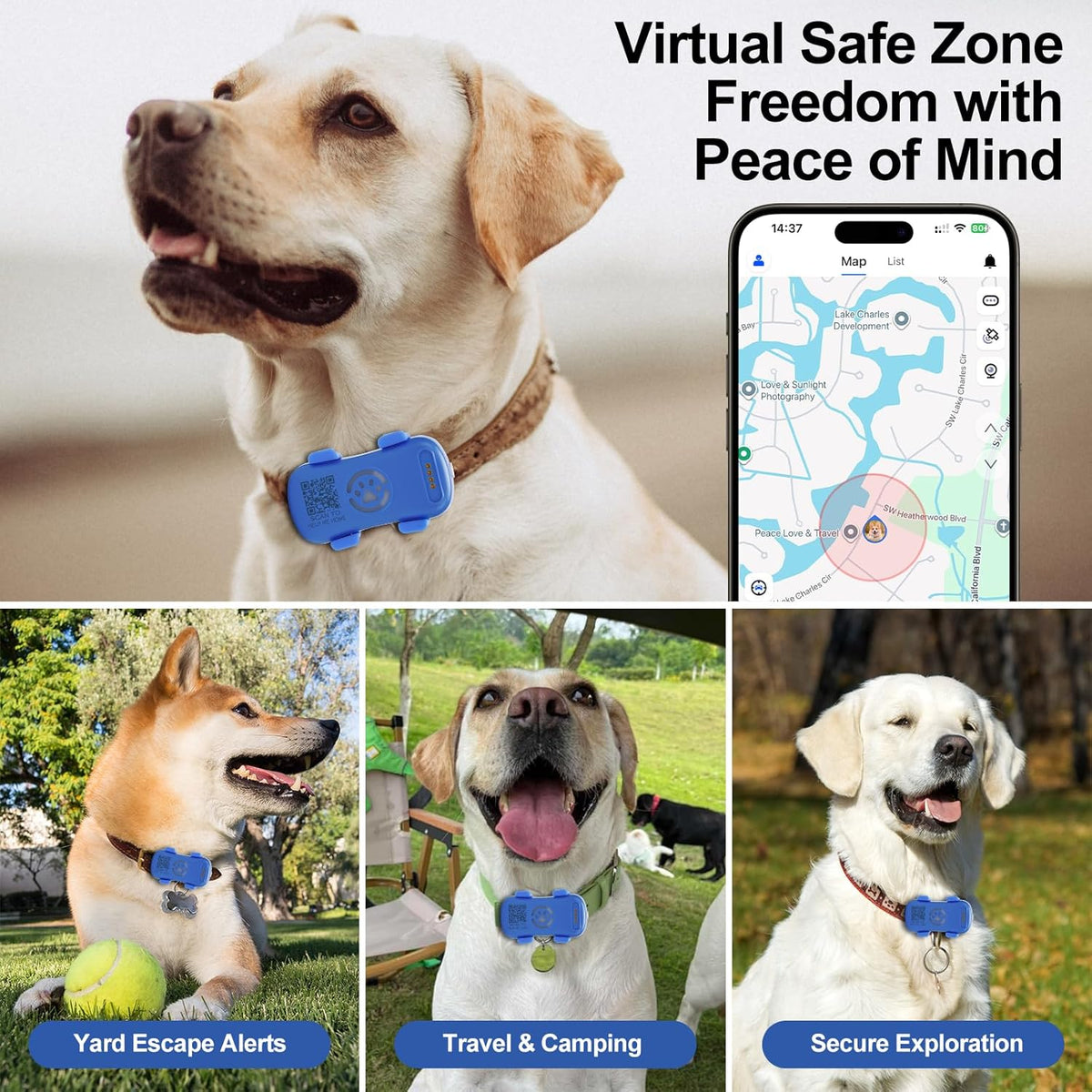 Dog GPS Tracker Real Time, Anti-Lost Pet Tracker With Geofence, Flash Light And Sound Alarm, Unlimited Distance Tracking, Fits Most Pet Collars, Subscription Required