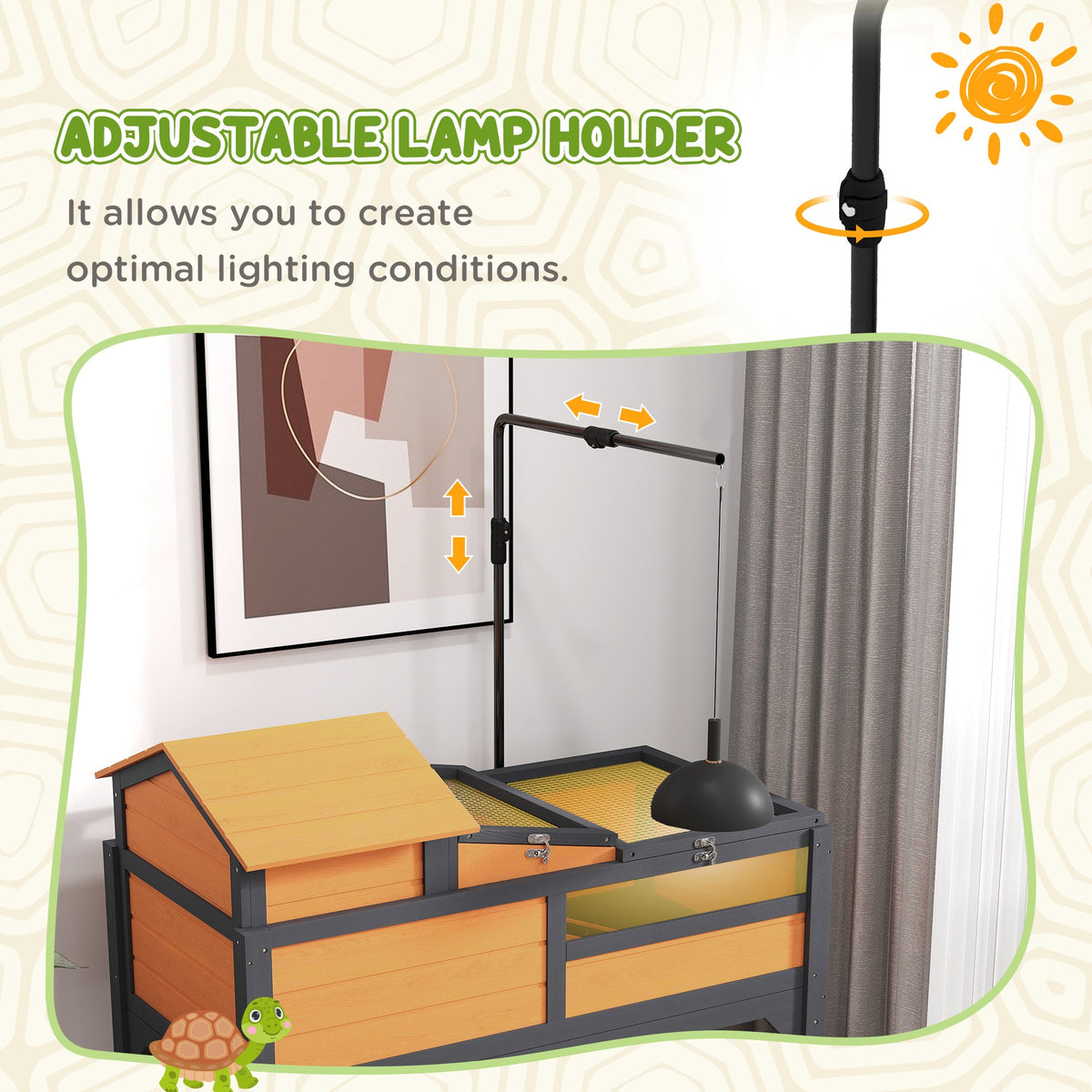 Tortoise Enclosure Tortoise House w/ Adjustable Lamp Holder, Storage Shelf, Removable Main House, Openable Lid, Yellow