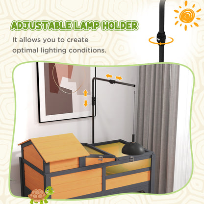 Tortoise Enclosure Tortoise House w/ Adjustable Lamp Holder, Storage Shelf, Removable Main House, Openable Lid, Yellow