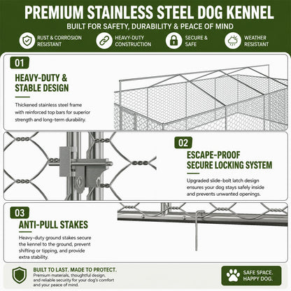 10x20 FT Large Outdoor Dog Kennel with Canopy, Heavy Duty Galvanized Steel Frame, Waterproof Cover, All-Weather Protection, Escape-Proof Lockable Pet Playpen for Large Dogs, Multiple Animals.