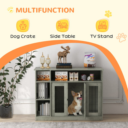 47" Dog Crate Furniture with Storage, for Large Medium Dogs, Gray