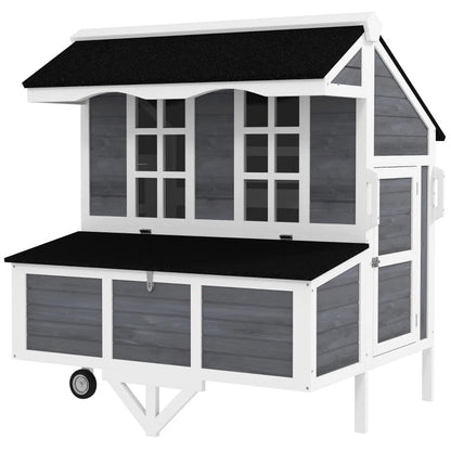 Chicken Coop With Wheels, Chicken Tractor With Nesting Box, Windows, Pull-out Tray, Perches, For 2-4 Hens, Gray