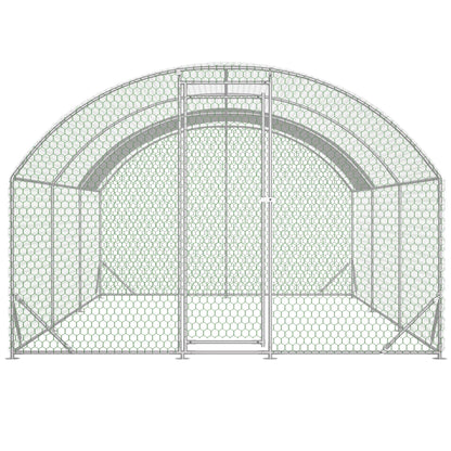Large Chicken Coop Metal Chicken Run With Waterproof And Anti-UV Cover, Dome Shaped Walk-in Fence Cage Hen House For Outdoor And Yard Farm, 9.84 X 19.68 X 6.56 Ft